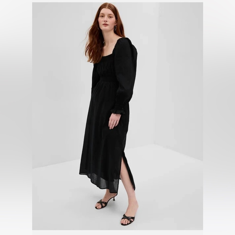 Gap Black Long Sleeve Square Neck Maxi Dress with Slit